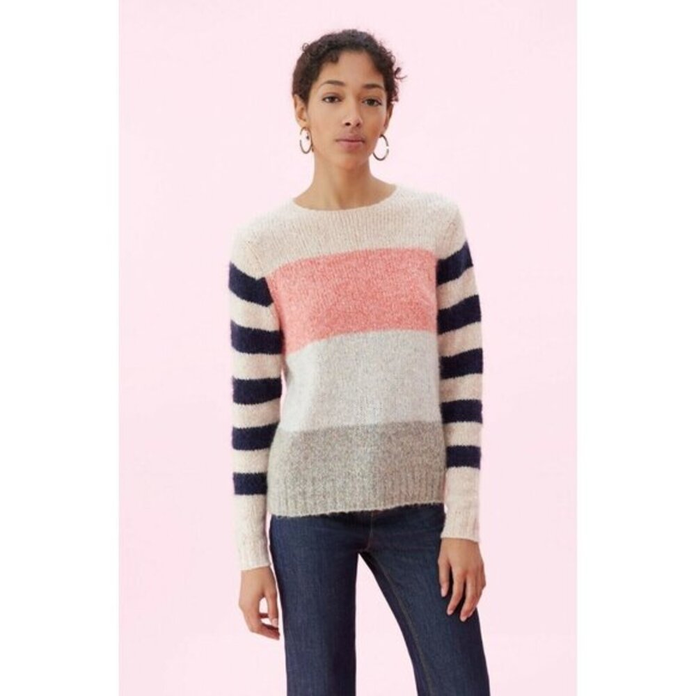 Rebecca Taylor Sweater La Vie Textured Soft Stripe Pullover Pink Sz L NWT $295